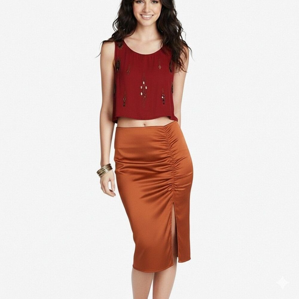 Abercrombie & Fitch Satin Midaxi Skirt Rust Brown Paprika Size M